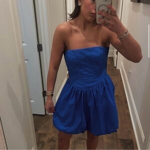 Amanda Uprichard Blue Strapless Mini Dress